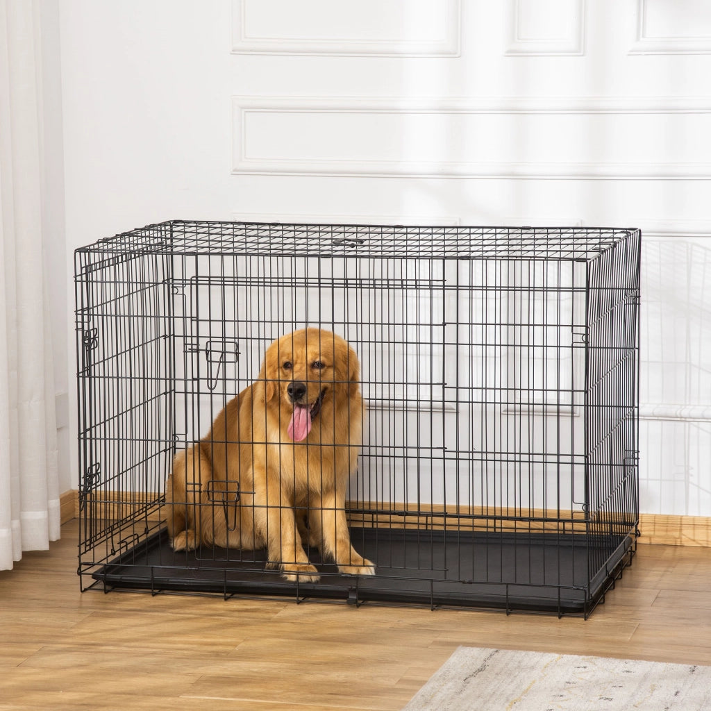 EasyComfort Gabbia per Animali Domestici Trasportino per Cani e Gatti Pieghevole in Acciaio Doppia Apertura, 121x77x82cm, Nero
