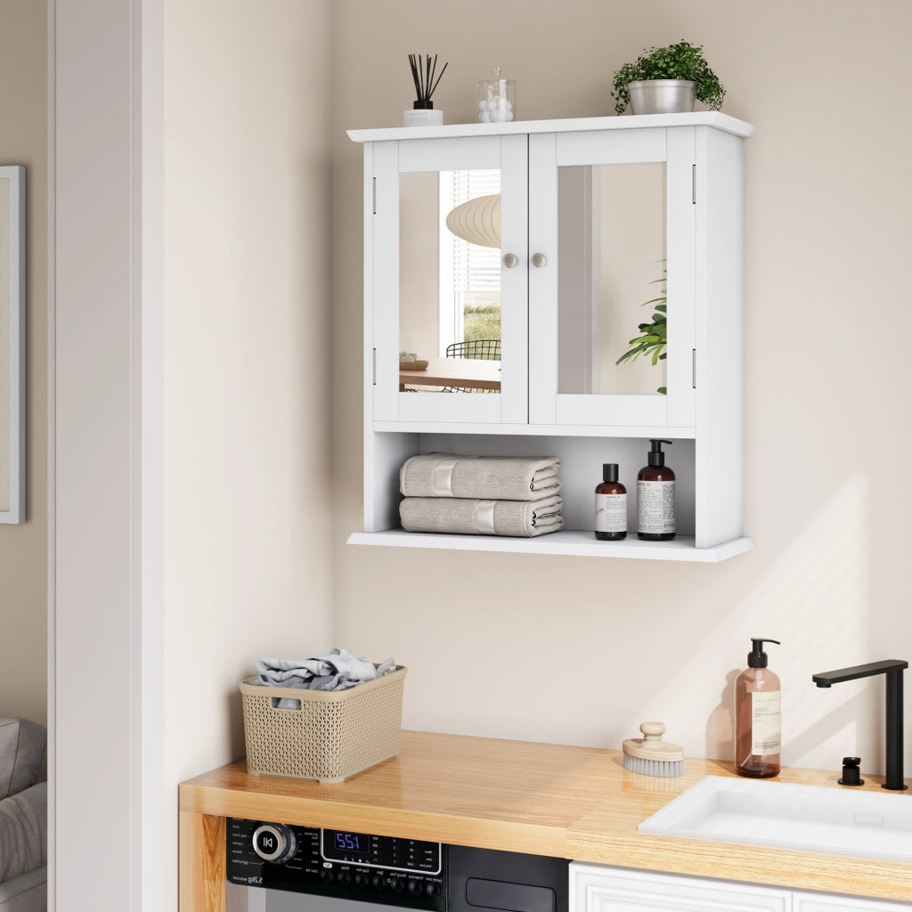 Armadietto Bagno con Specchio ¨C MINIMAL ¨C Bianco, Ripiani Regolabili