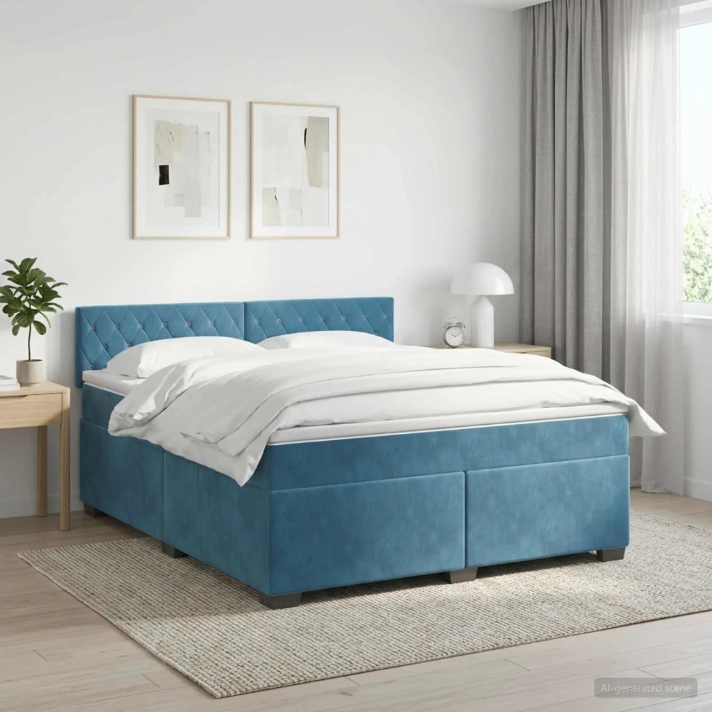 Letto box spring con materasso Blu Scuro 140 x 200 cm Velluto 3450726