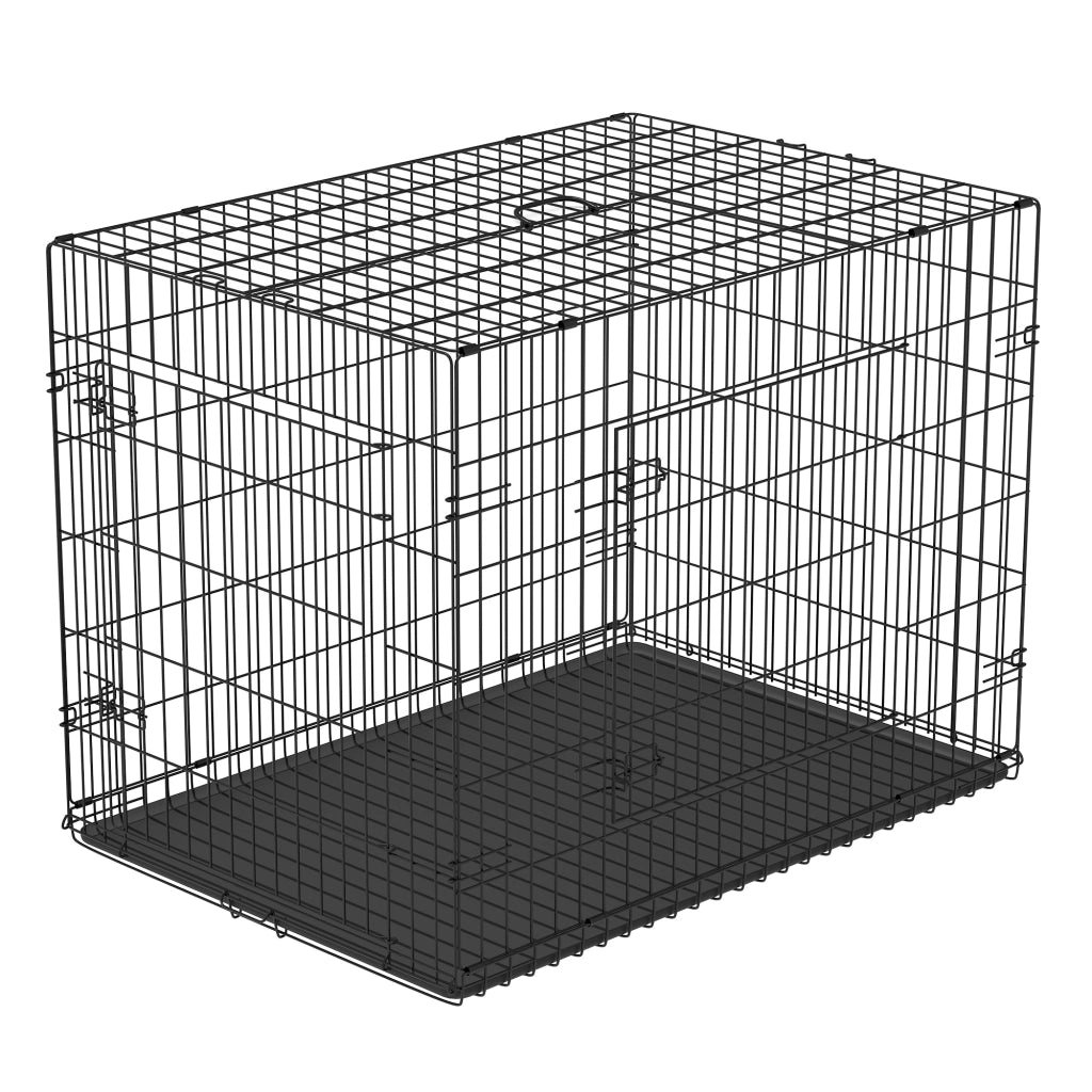 EasyComfort Gabbia per Animali Domestici Trasportino per Cani e Gatti Pieghevole in Acciaio Doppia Apertura, 76x46x52cm, Nero