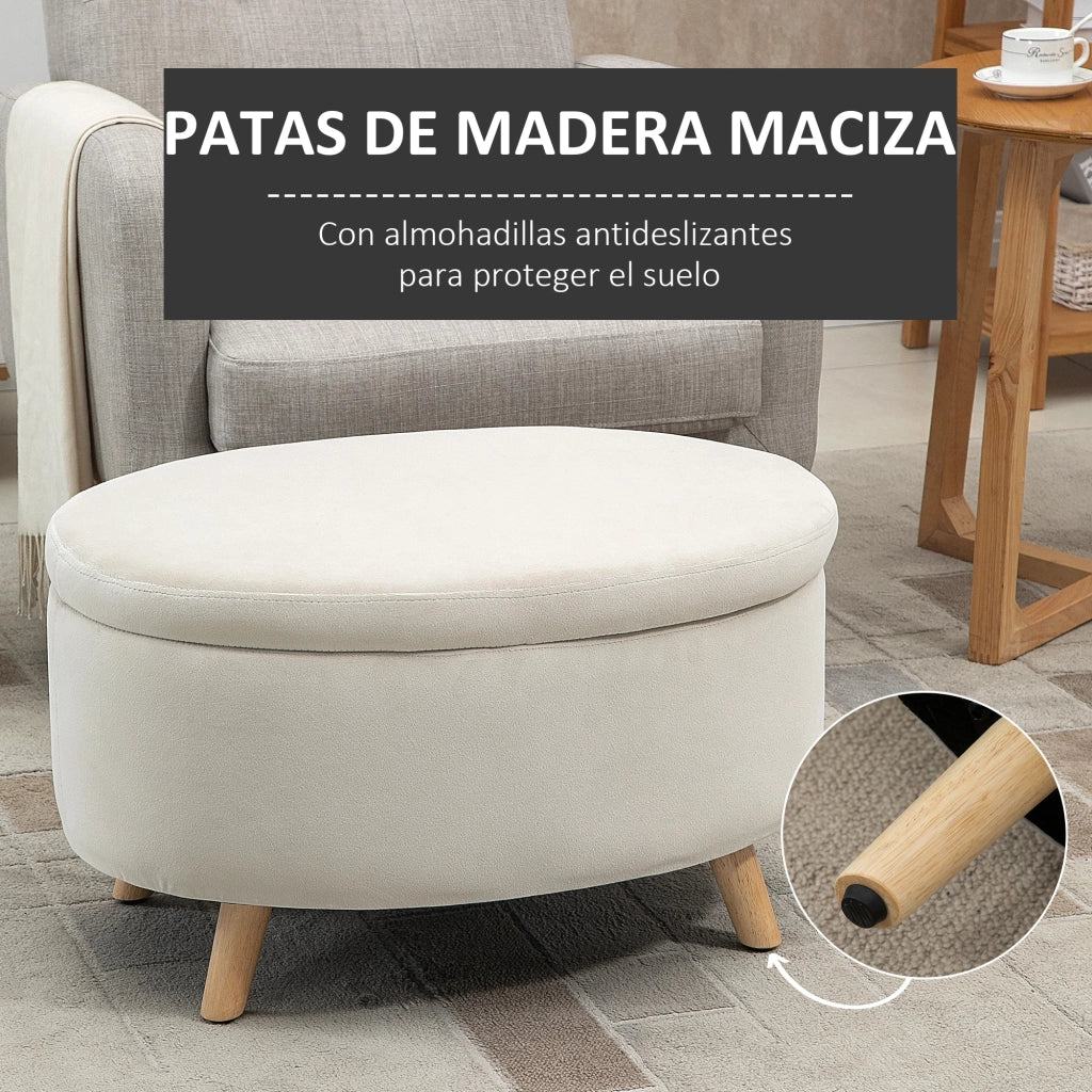 Pouf contenitore ovale ¨C Xylo ¨C velluto beige, gambe legno massello, 71x51,5x42 cm
