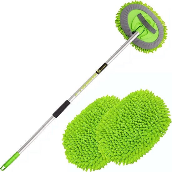 Spazzola per auto a 2 in 1 con manubrio lungo - Chenille e microfibra per auto e camion.