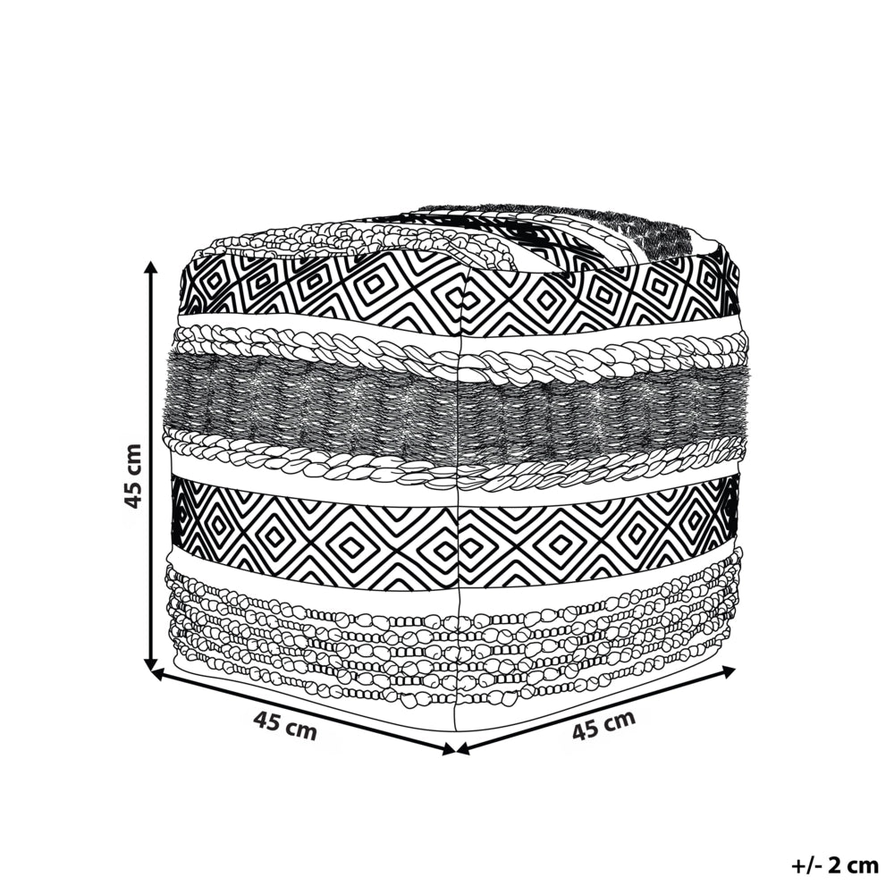 Pouf Beige Cotone Beige Chiaro Motivo Geometrico in stile Boho moderno
