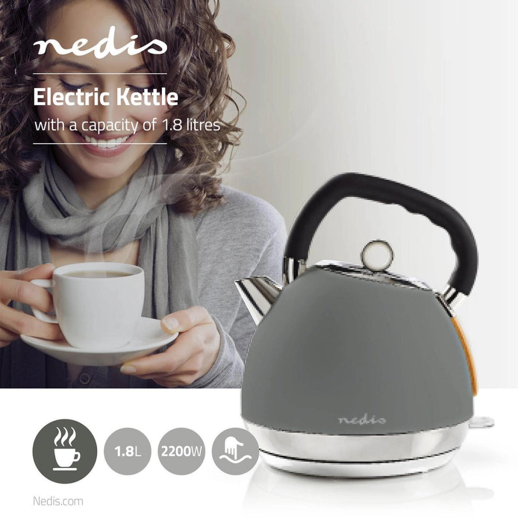 Bollitore elettrico Soft Touch 2200W da 1,8 l con controller Strix Grigio Nedis