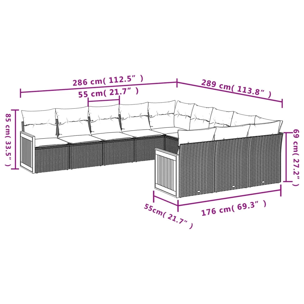 Set Divani da Giardino 11 pz con Cuscini in Polyrattan Grigio 3228111