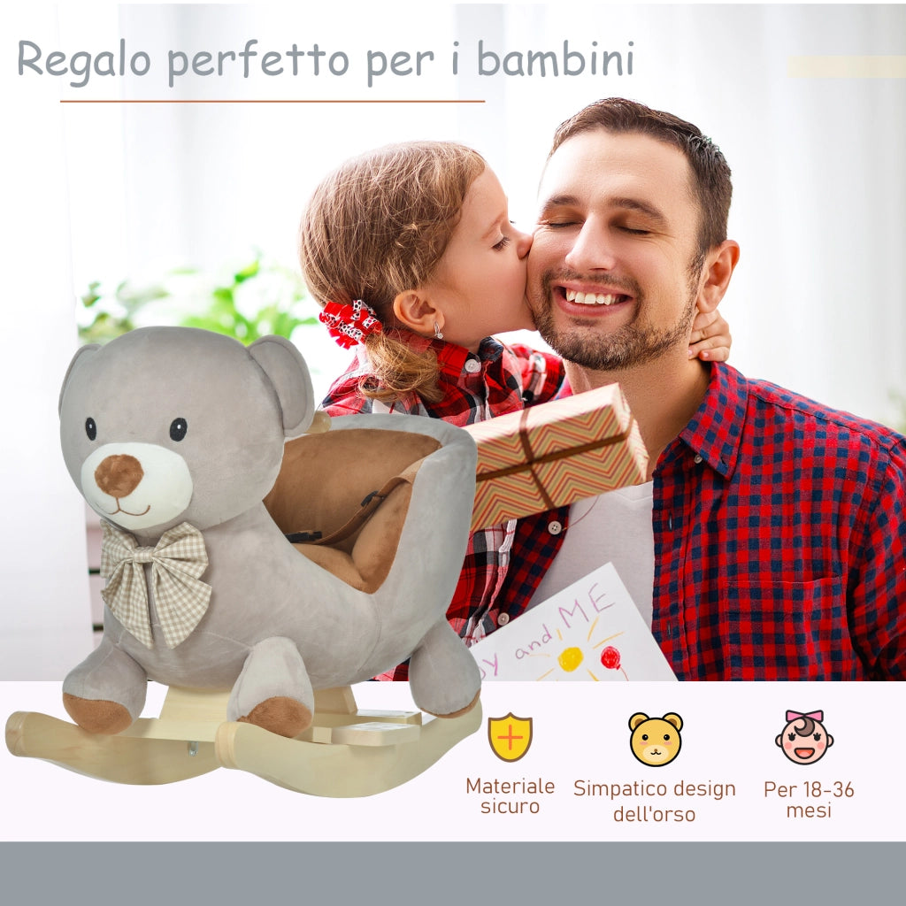 Cavallo a Dondolo Orso Interattivo ¨C Xylo ¨C Grigio 60x33x50cm Bambini 18-36 Mesi con Suoni