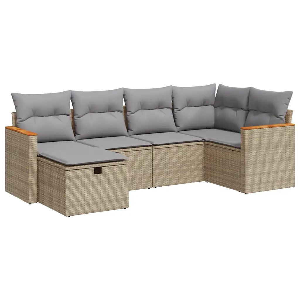 Set Divano da Giardino 6 pz con Cuscini Beige in Polyrattan 3325916