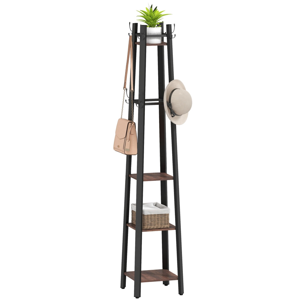 Appendiabiti con scaffali ¨C Zephmum ¨C Marrone, metallo e legno, 4 livelli