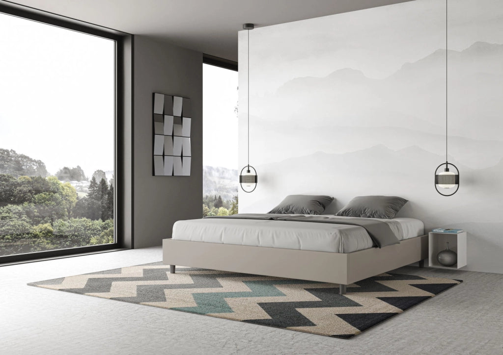 BS COM Letto con rete imbottito 180x200 similpelle tortora