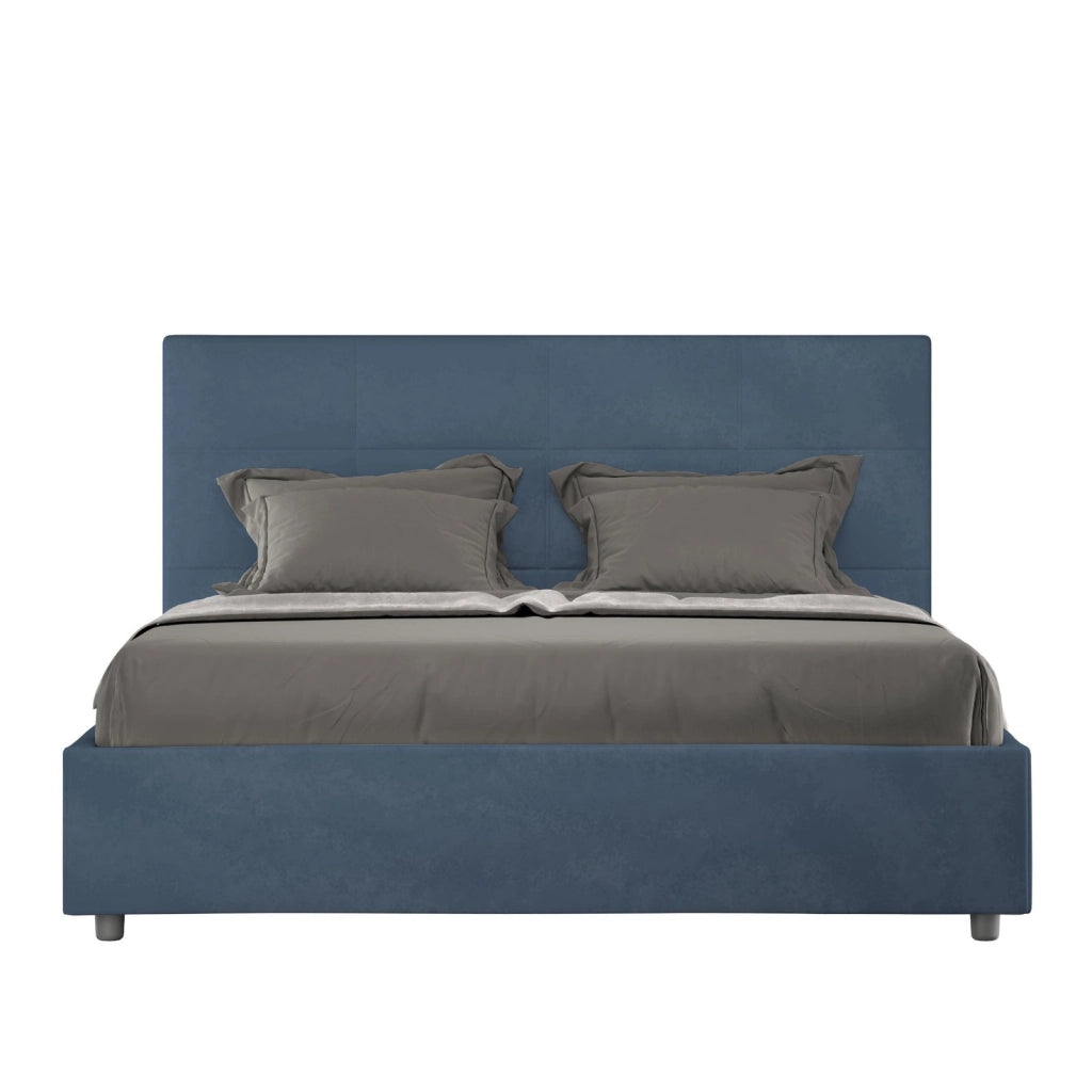 ityhome Letto matrimoniale king size con rete imbottito 170x200 microfibra blu Mika