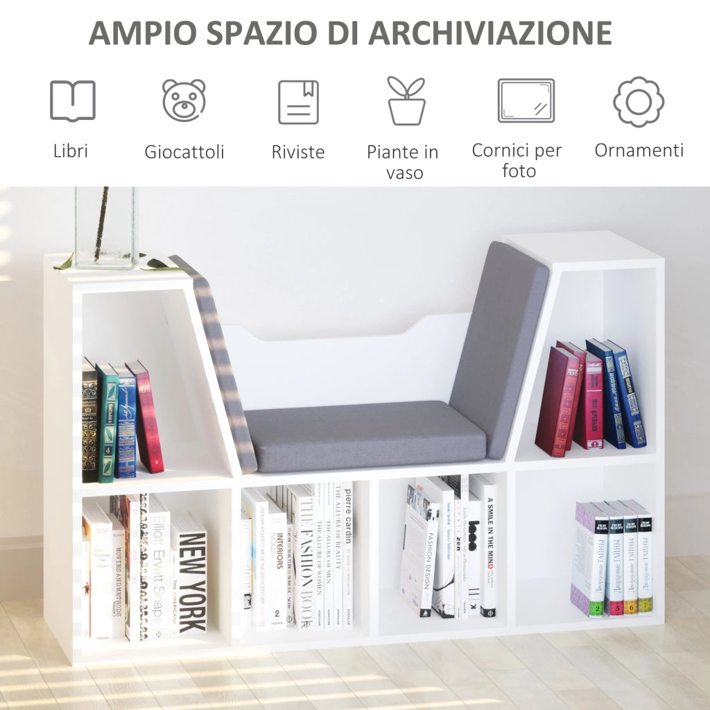 Libreria 6 Scomparti con Cuscini ¨C Xylo ¨C Legno Bianco 102x30x61 cm