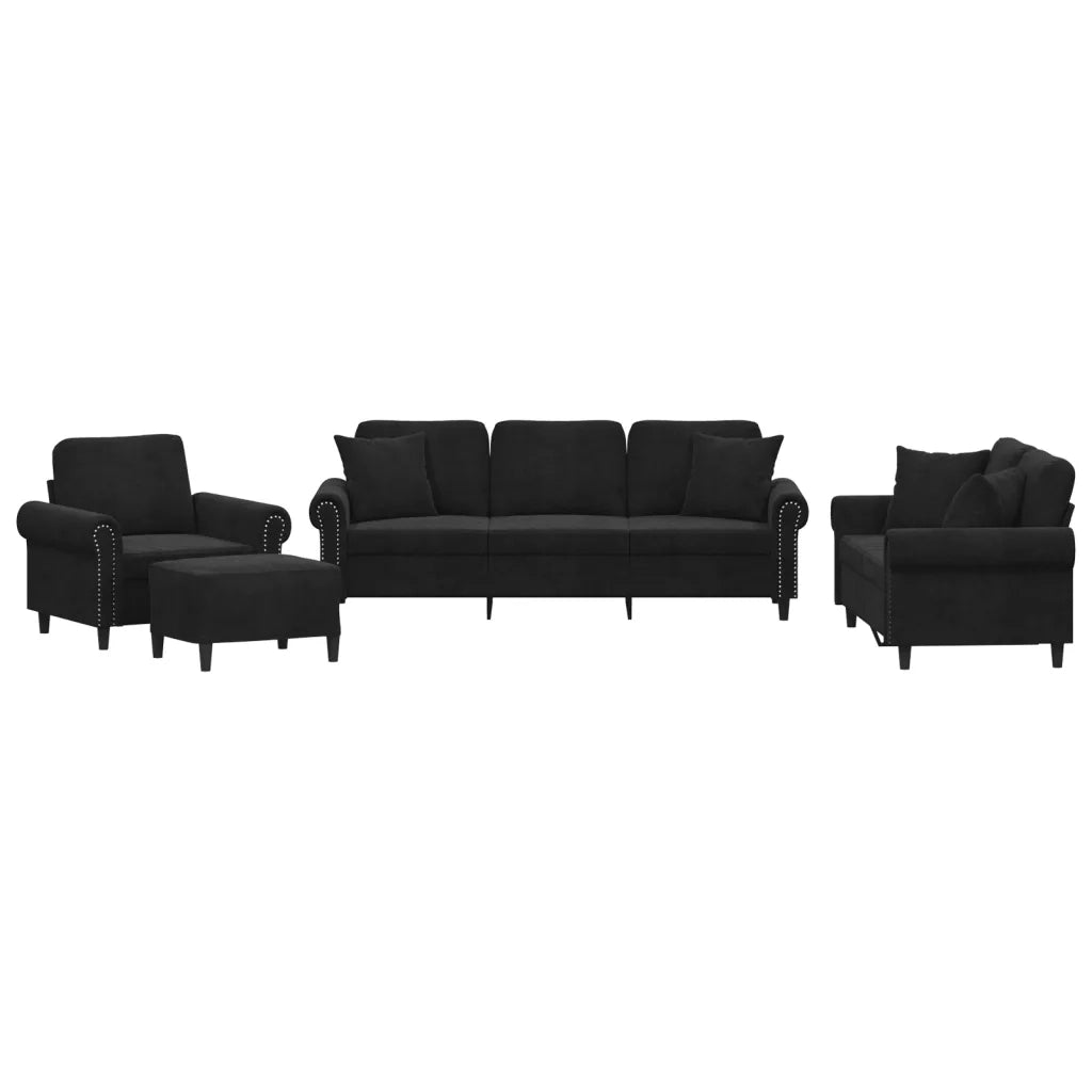 Set di Divani 4 pz con Cuscini Nero in Velluto 3202205