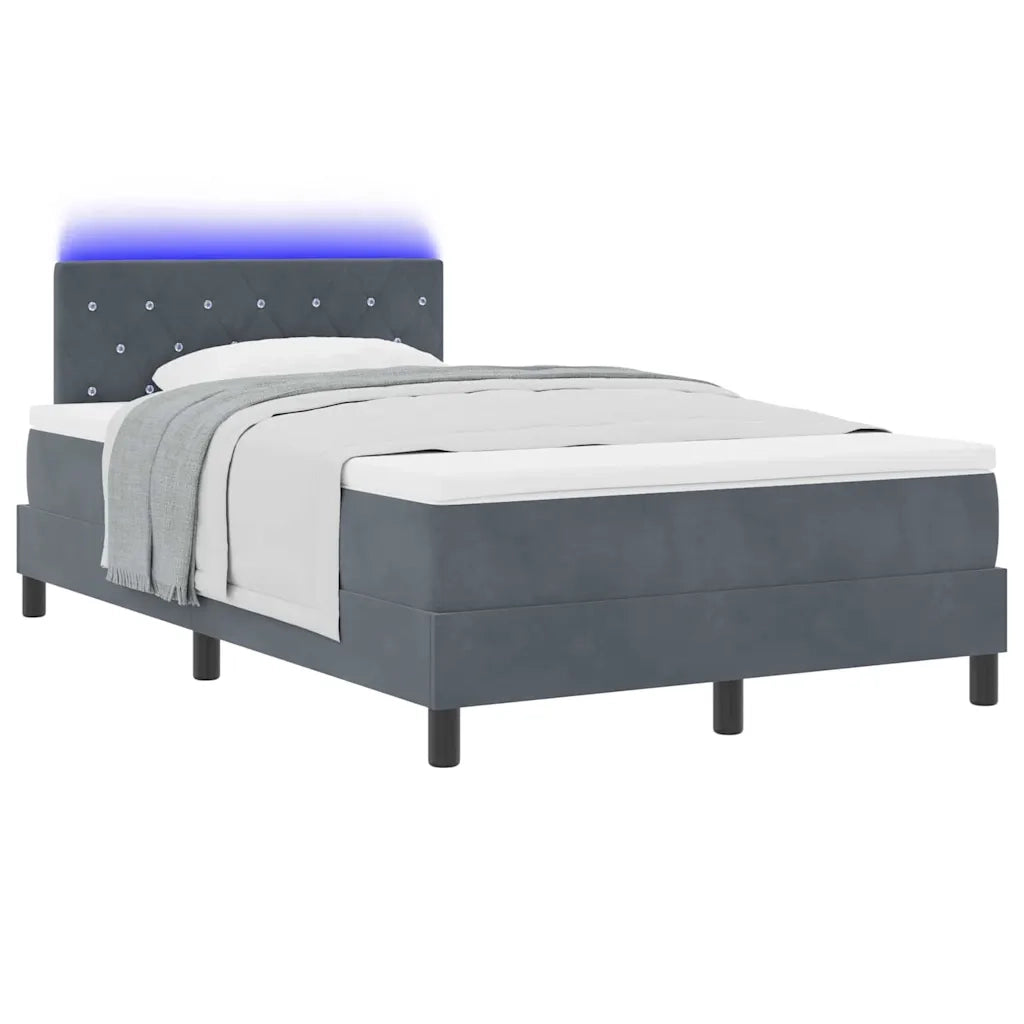 Letto a Sorgente LED con led Grigio scuro 120 x 200 cm Velluto