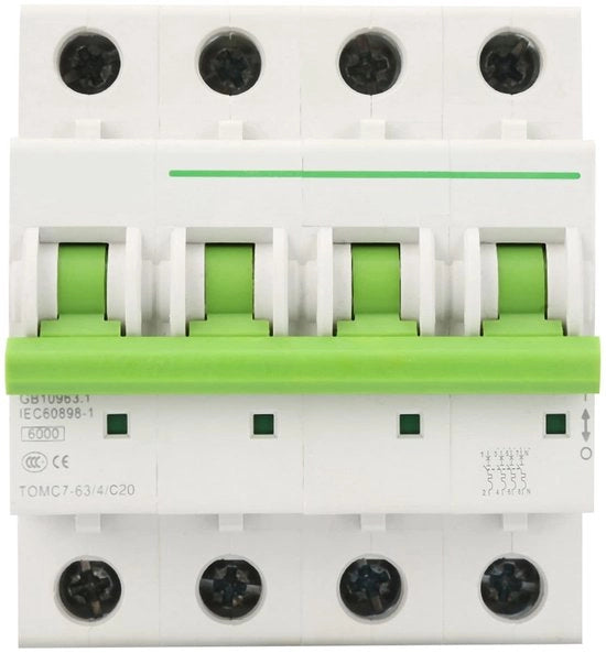 Dispositivo di Protezione contro la Sovraccarico - 4 Poli - 20A - Interruttore a Contatto - Adatto per Illuminazione Residenziale - 380V/415V AC