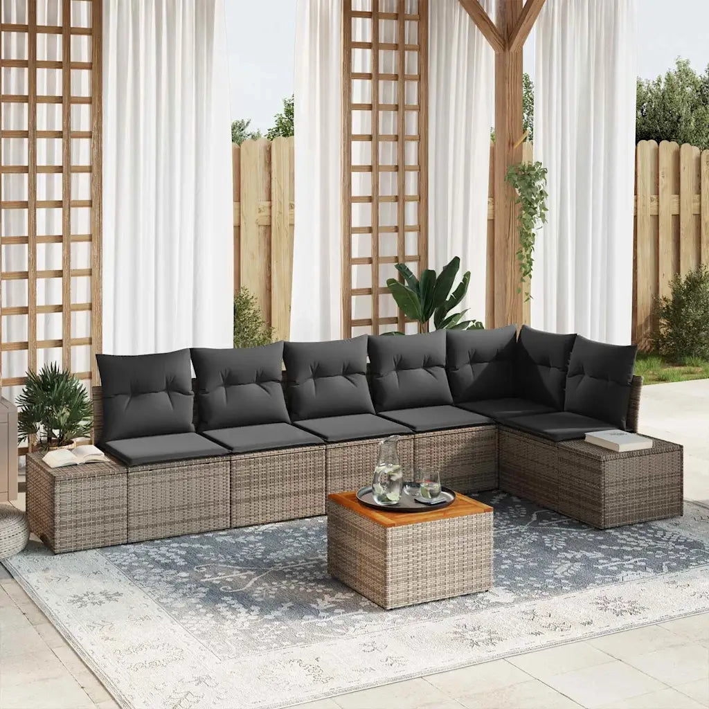 Set Divano da Giardino 7 pcs Grigio polyrattan