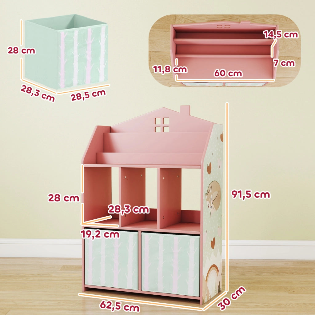 Libreria per bambini con 2 cassetti in tessuto ¨C Minimal ¨C MDF, rosa