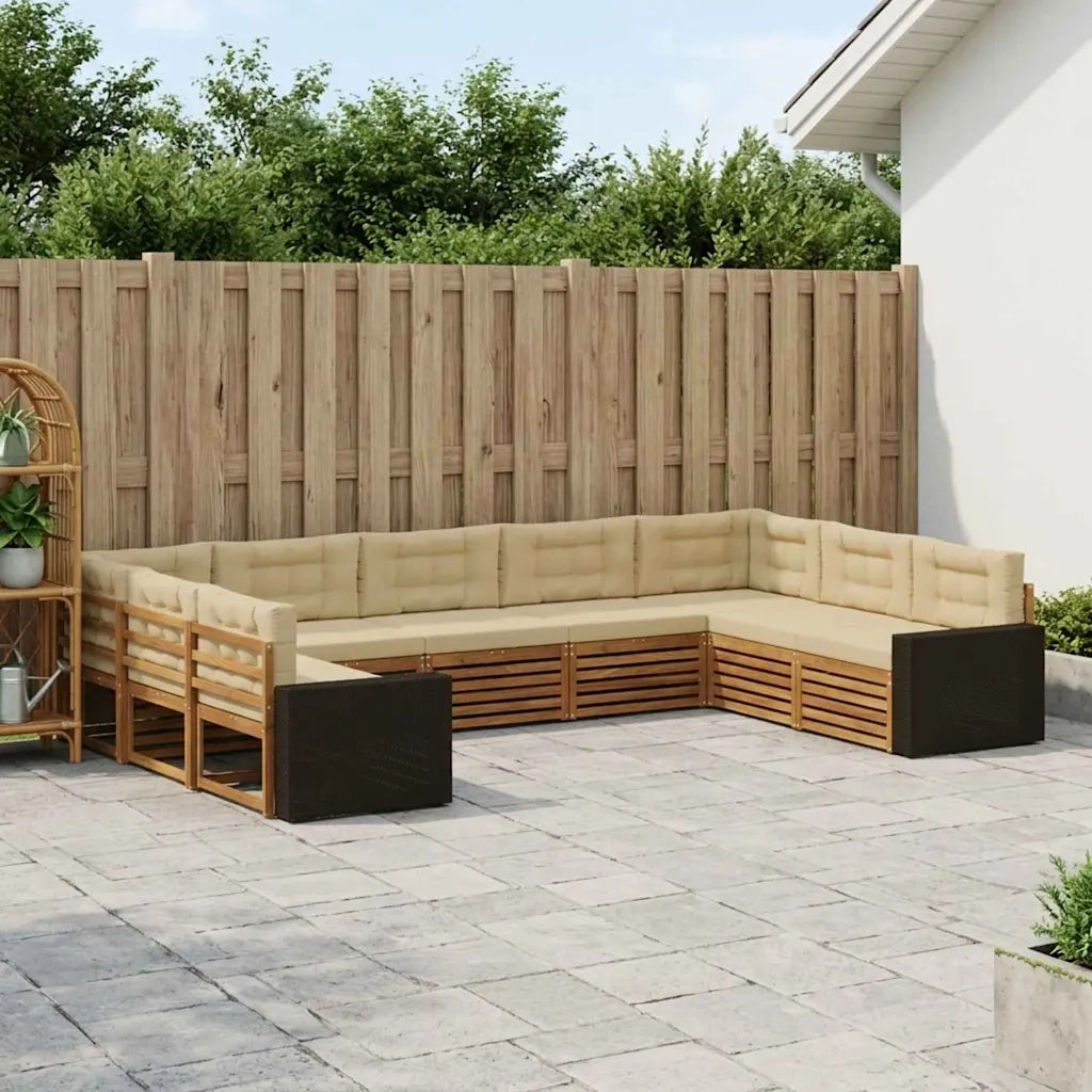 Set di divani da esterno con cuscino 9 pcs Naturale e Beige 3383846