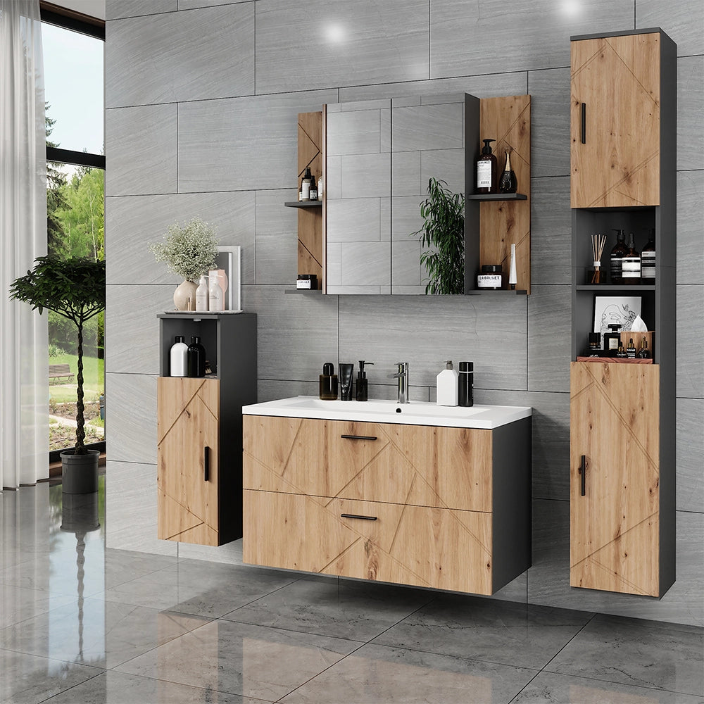 Vicco Set di mobili da bagno Antracite/Artisan 4 parti