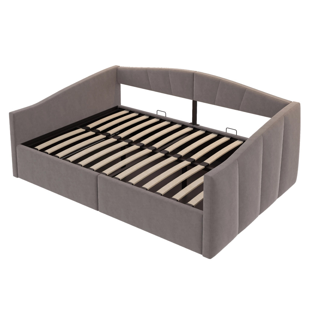 Letto imbottito 140x200 cm con contenitore idraulico e rete a doghe