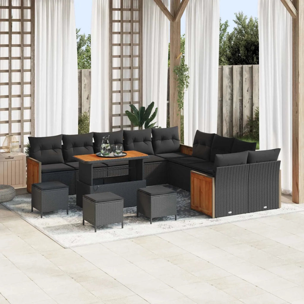 Set Divano da Giardino con cuscino 14 pcs Nero