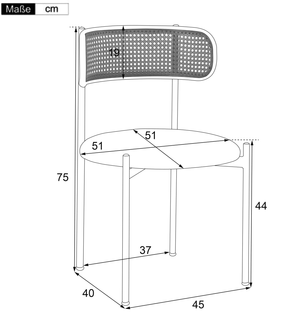 SEDIA DA PRANZO in velluto nero con schienale in rattan Set da 6 pezzi