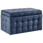 Pouf Cassapanca Imbottito in Velluto Blu Scuro Stile Chesterfield