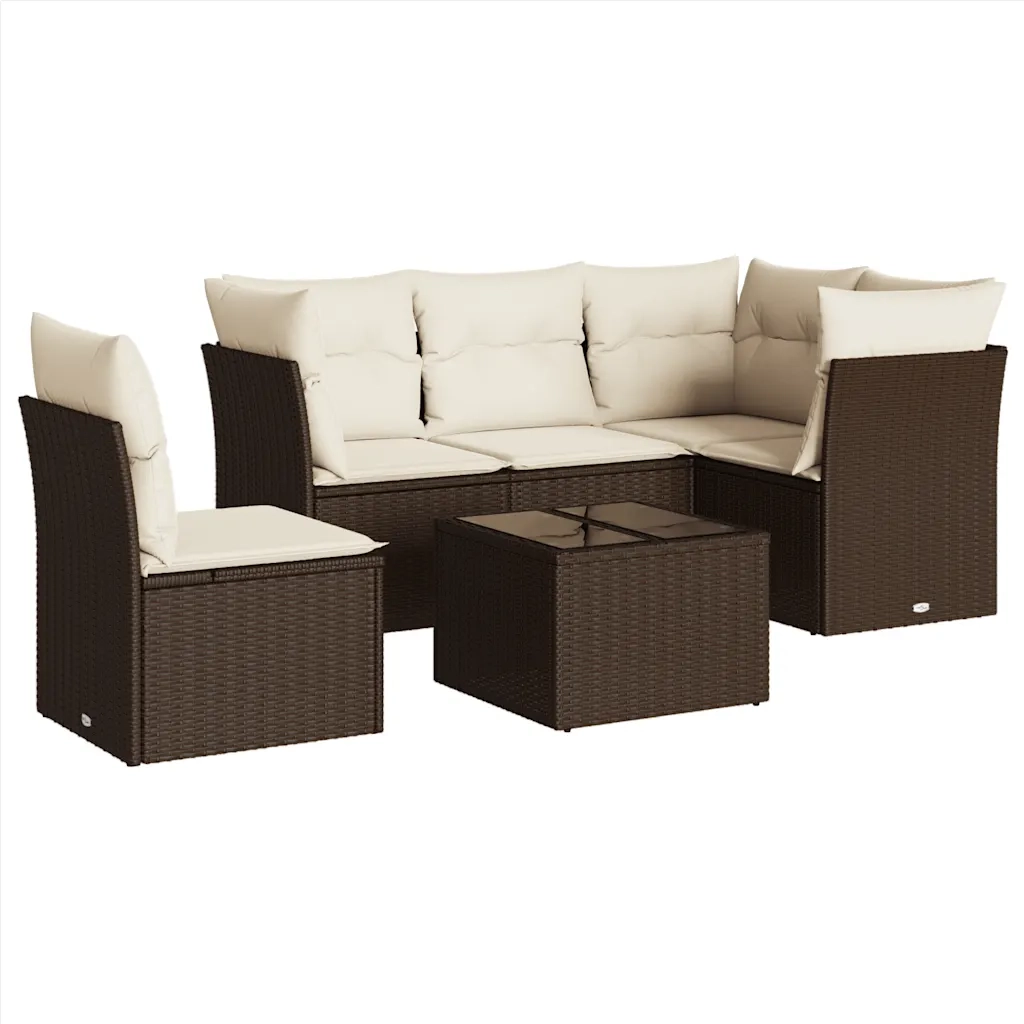 Set Divano da Giardino 6 pz con Cuscini Marrone in Polyrattan 3217653