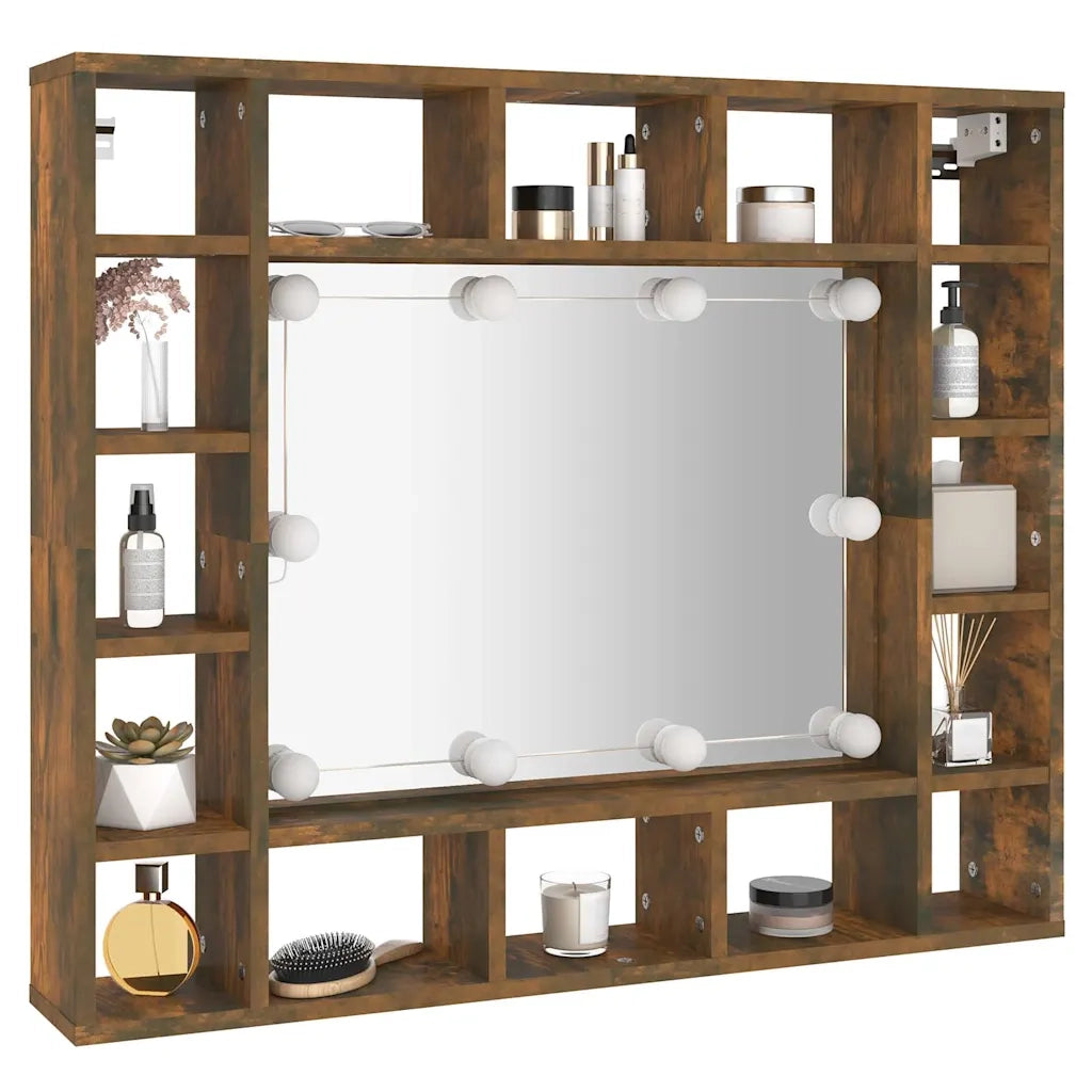 Mobile a Specchio con LED-Armadietto a Specchio Rovere Fumo 91x15x76,5 cm