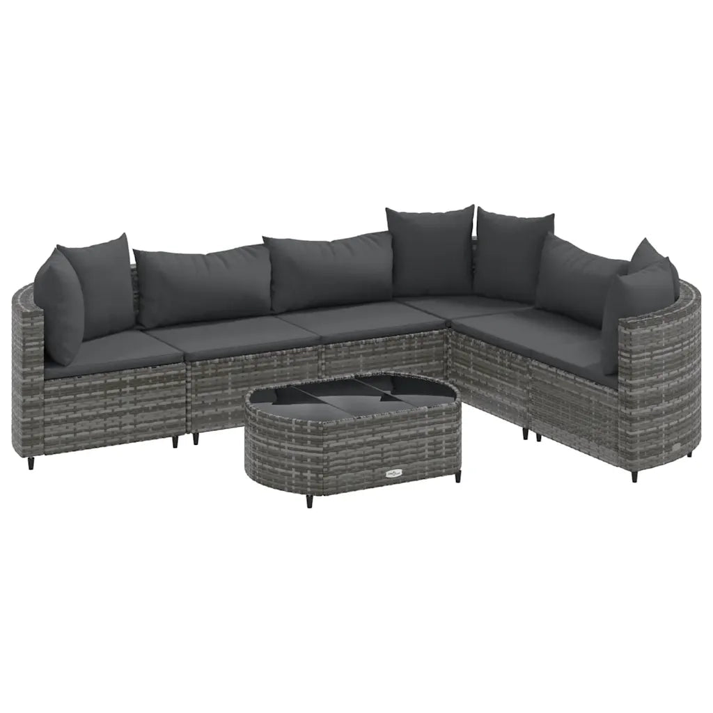 Set Divani da Giardino 7 pz con Cuscini Grigio in Polyrattan 3308378