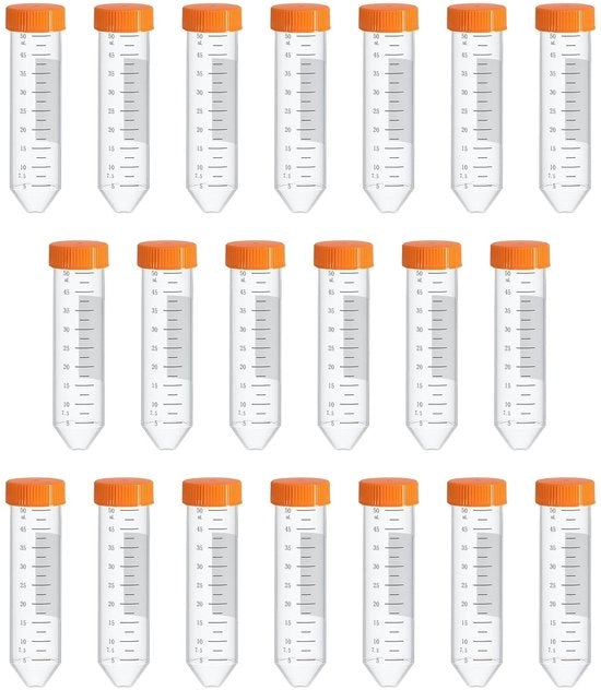 Bicchieri di reazione 50 ml - 20 pezzi - Plastica - Cappuccio a vite - Translucido - Ideali per test di laboratorio - Bicchierino di laboratorio