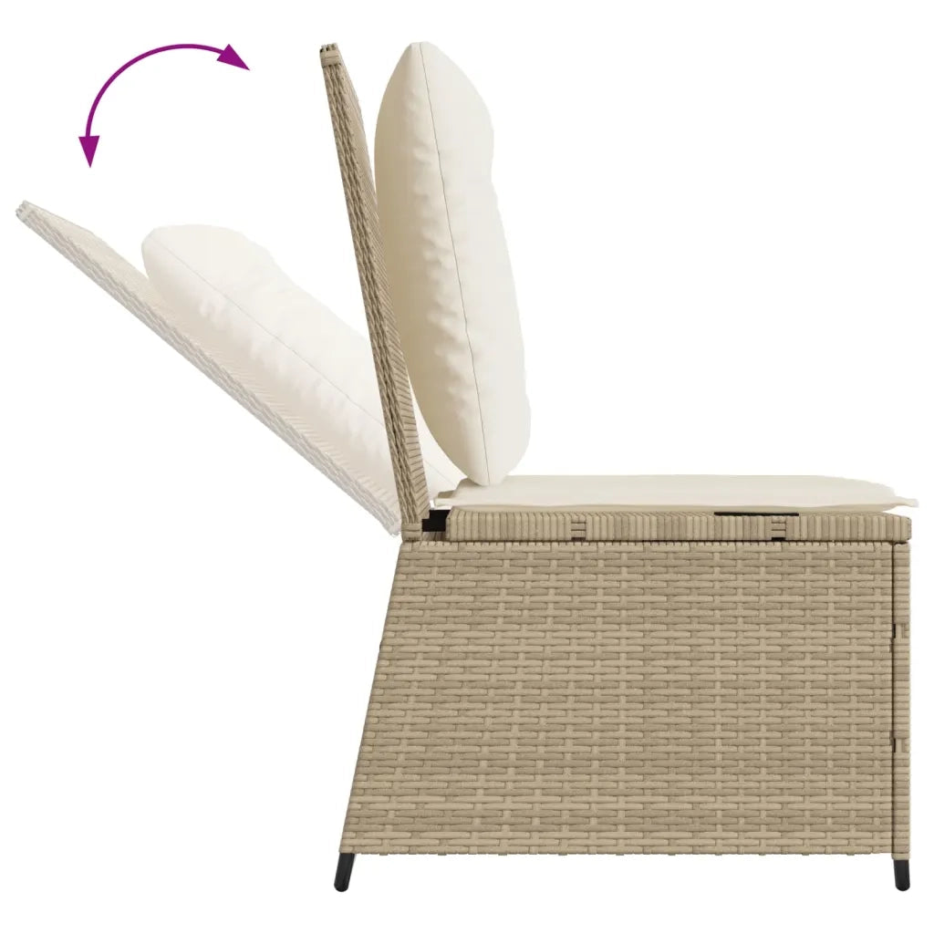 Divano Reclinabile da Giardino con Cuscini Beige in Polyrattan 368977
