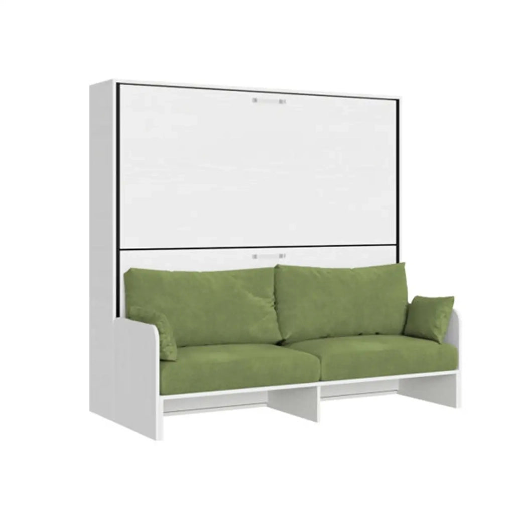 Letto doppio a scomparsa Kando con divano bianco frassino, verde