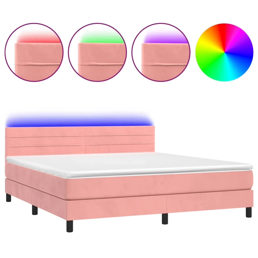 Letto a Molle con Materasso e LED Rosa 160x200 cm in Velluto 3134476