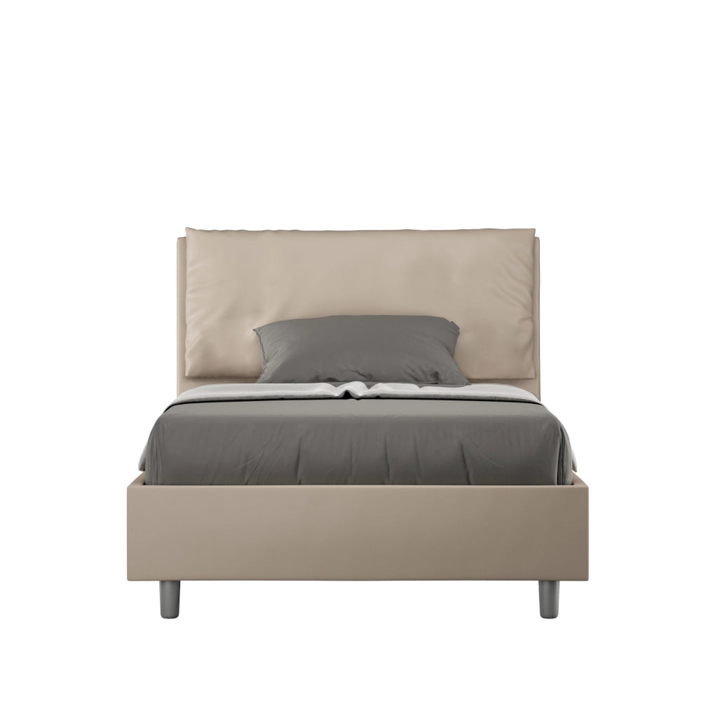 BS COM Letto una piazza e mezza con rete imbottito 120x200 similpelle tortora