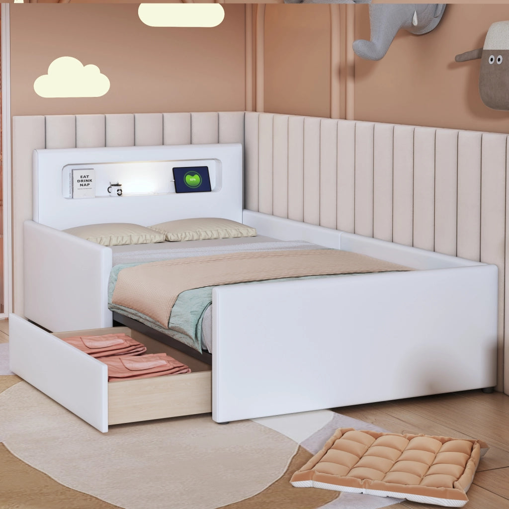 letto imbottito ecopelle bianco 90 x 200 cm