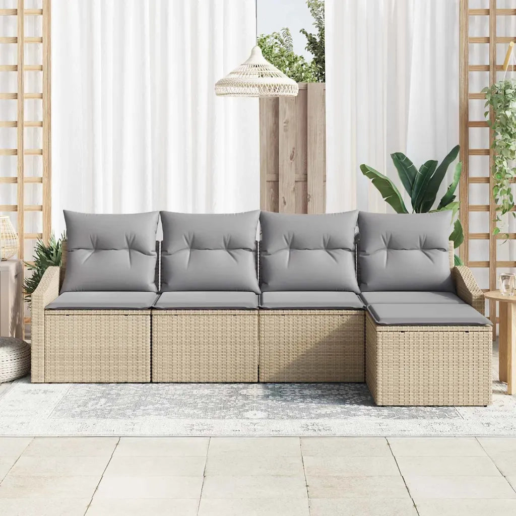 Set di divani con cuscino 5 pcs Beige polyrattan