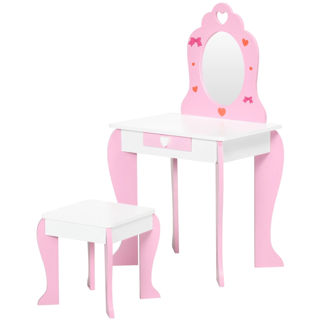 Tocador per bambini con specchio e sgabello ¨C zephmum ¨C rosa 50x36,5x89,5cm