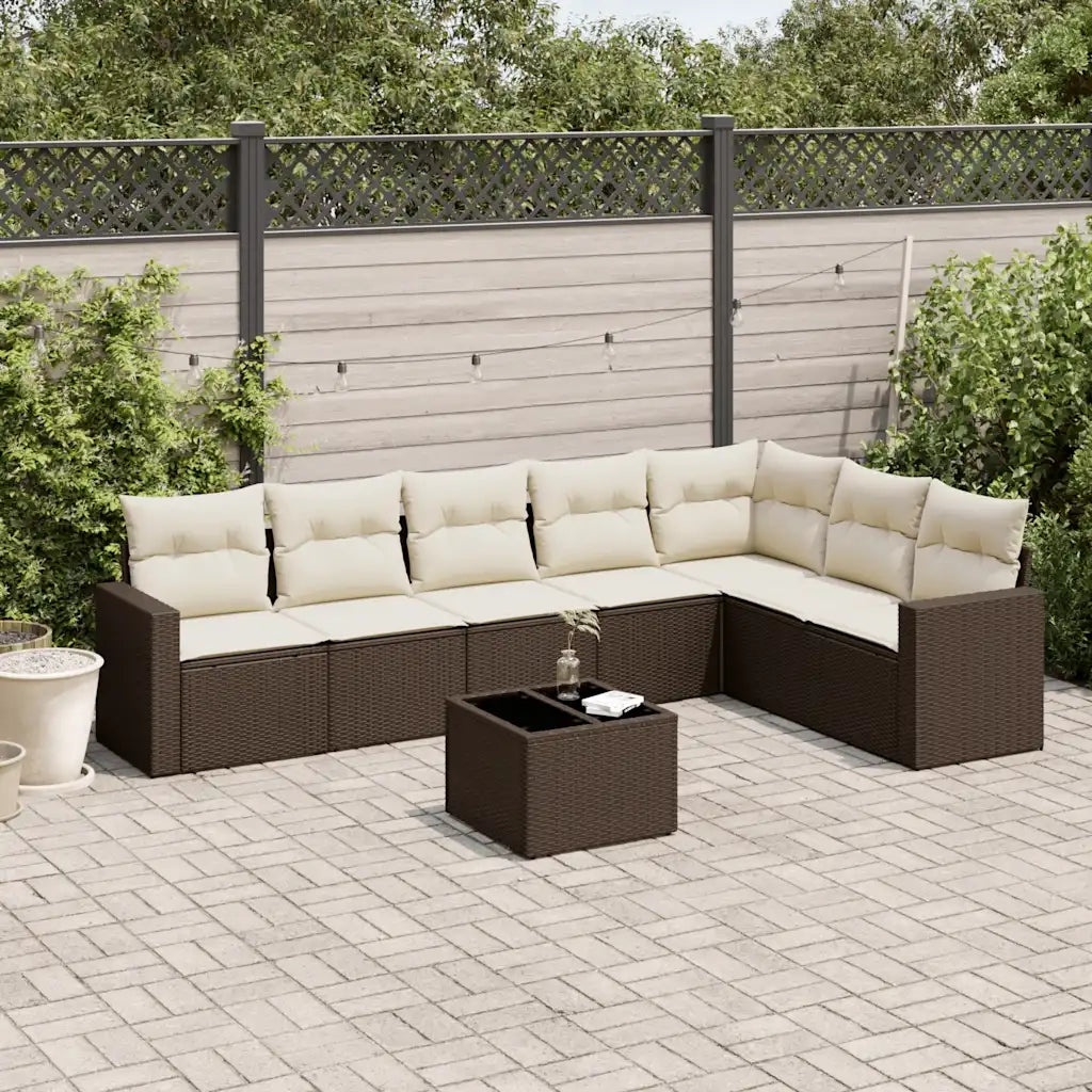 Set Divani da Giardino 8 pz con Cuscini Marrone in Polyrattan 3251400