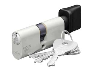 DOPPIO CILINDRO OVALE IN ALLUMINIO CON POMOLO 143P mm.54 centrato (27x27) (143.27.27P)    OMEC