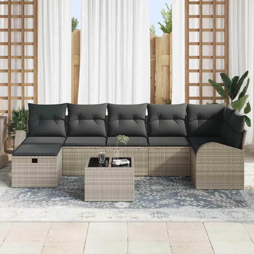 Set Divano da Giardino 8 pcs Grigio chiaro Poly Rattan