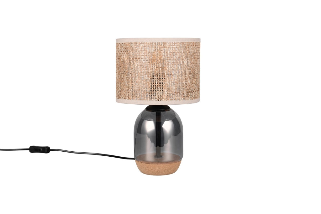 Lampada da tavolo Trio TARA vetro cromo, paralume vimini