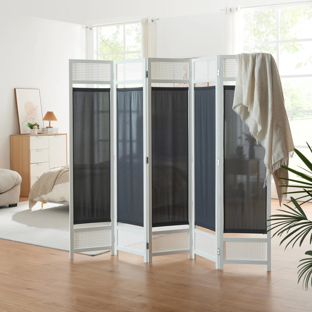 Paravento Pieghevole Dorotea per Interni Separè a 5 Pannelli 200 x 170 cm Bianco / Grigio Scuro [en.casa]