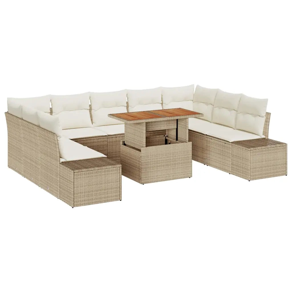 Set Divano da Giardino 10 pcs Beige Poly Rattan