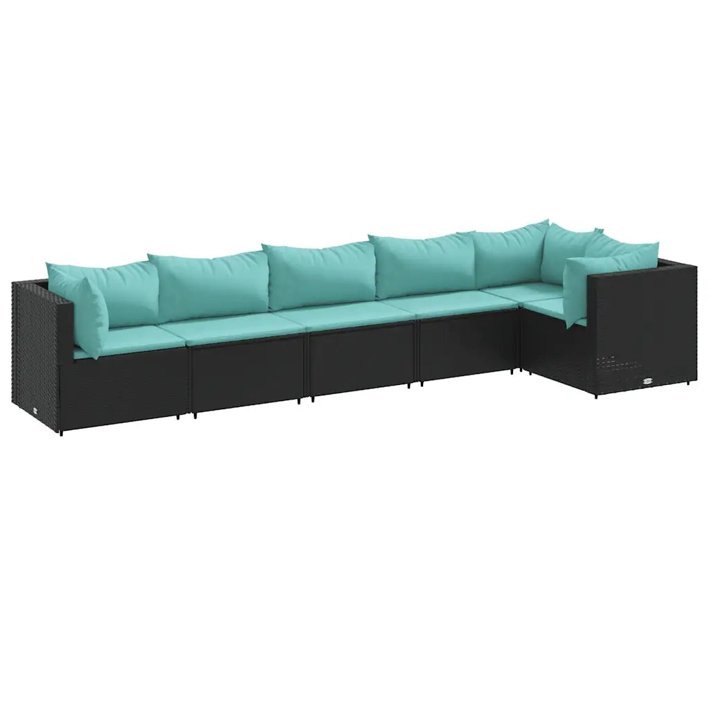 Set Mobili da Giardino 6 pz con Cuscini in Polyrattan Nero 3308108