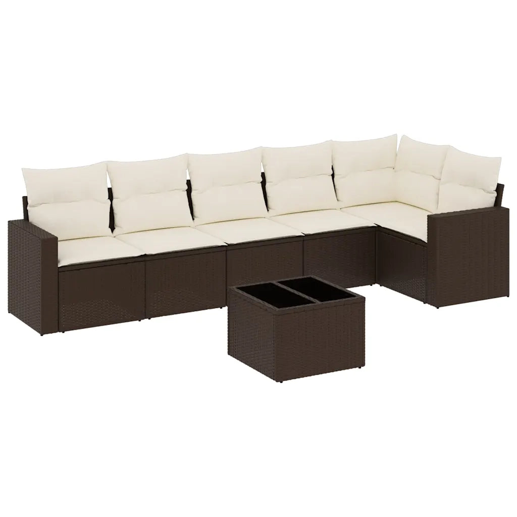 Set Divani da Giardino 7 pz con Cuscini Marrone in Polyrattan 3251340