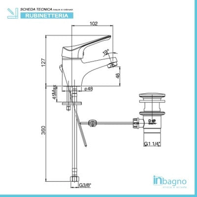 Miscelatore Lavabo con Piletta Piralla Ariel
