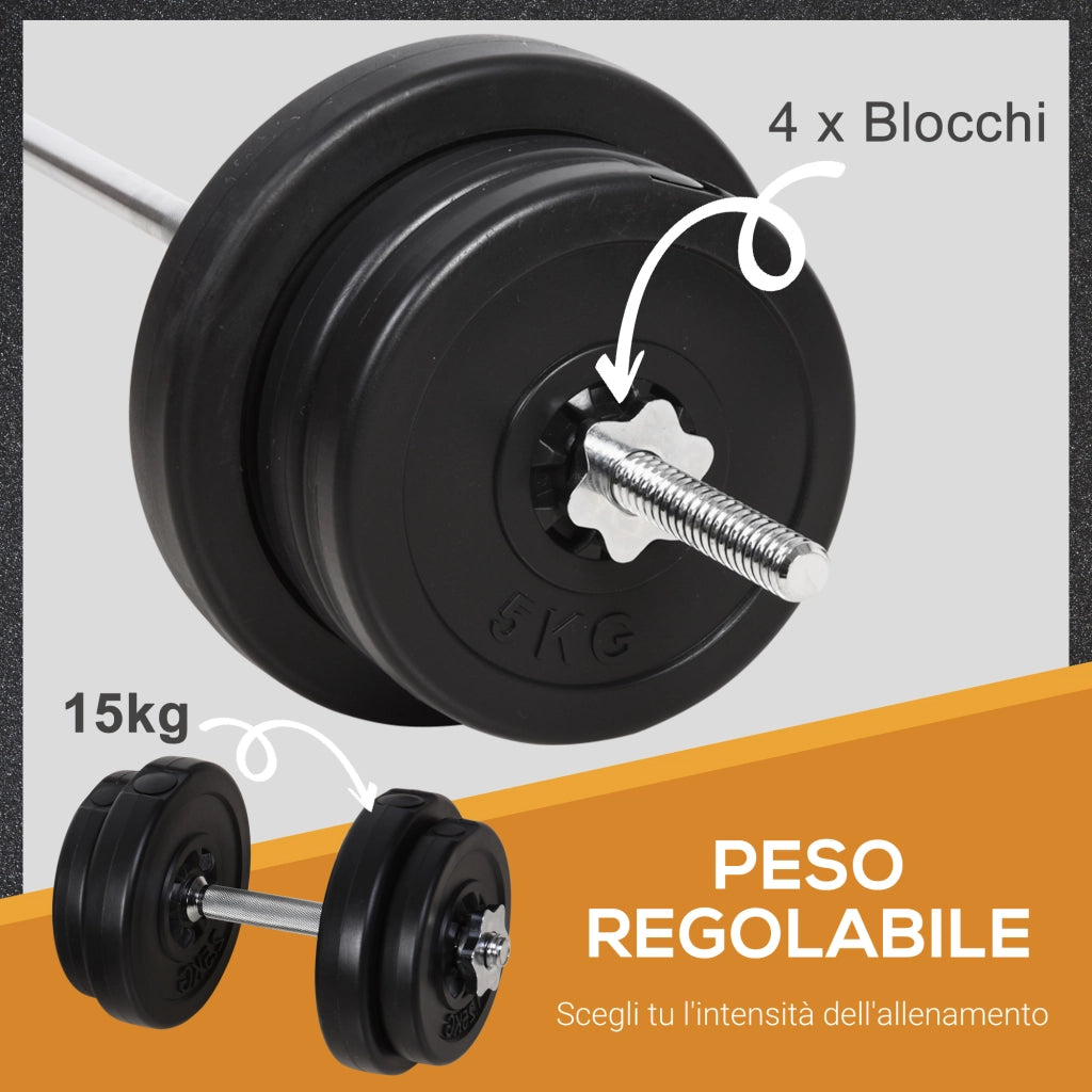 Set Bilanciere e Dischi 65kg con 2 Manubri ¨C Minimal ¨C Acciaio e Plastica