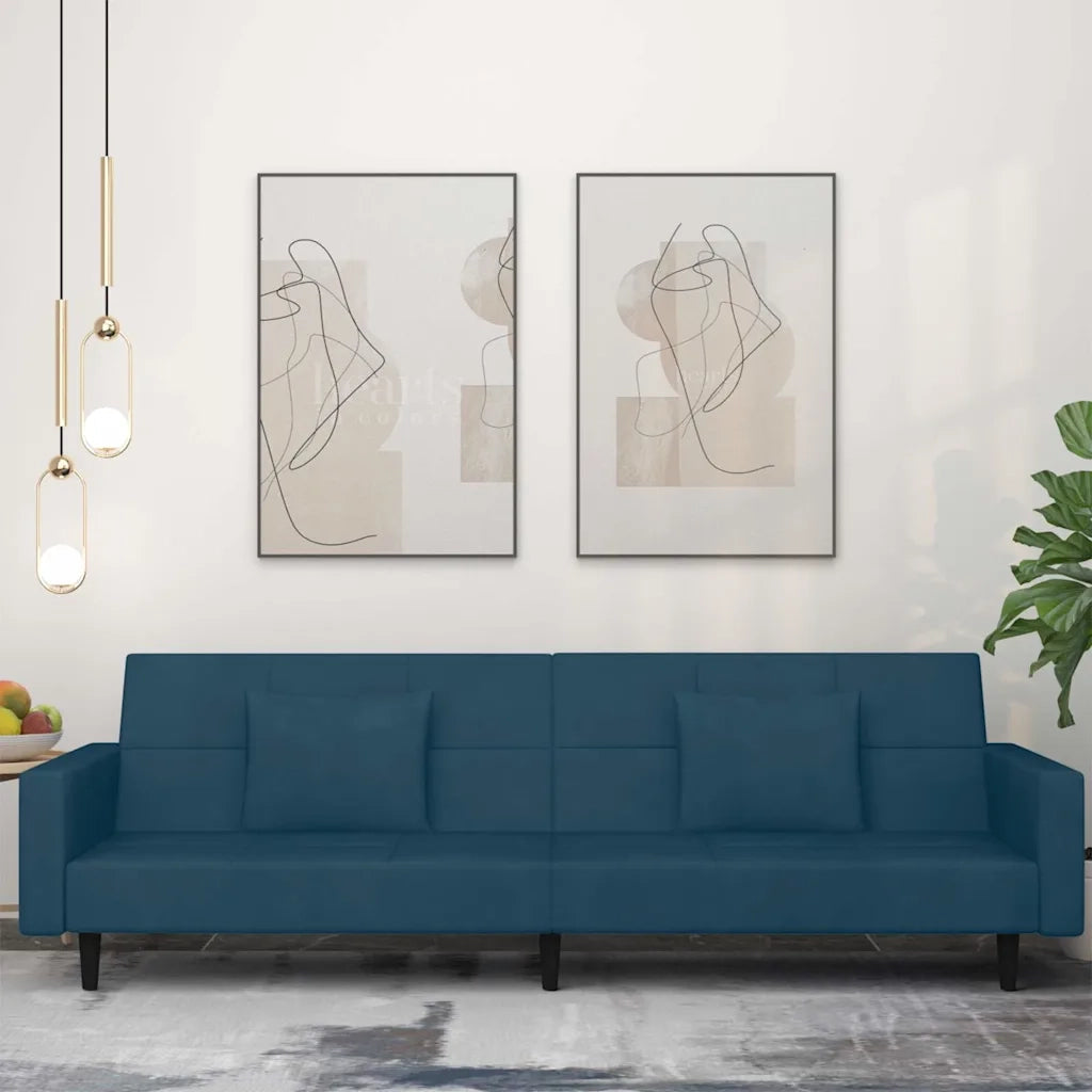 Divano Letto a 2 Posti con 2 Cuscini-Sofa Letto 2 Posti-Daybed Blu in Velluto 848093