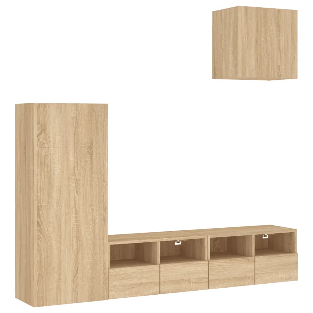 Mobili TV a Muro 4pz | Armadietto TV | Mobile Porta TV Rovere Sonoma in Legno Multistrato