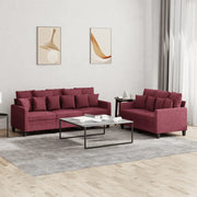 Set di Divani 2 pz con Cuscini Rosso Vino in Tessuto 3201670